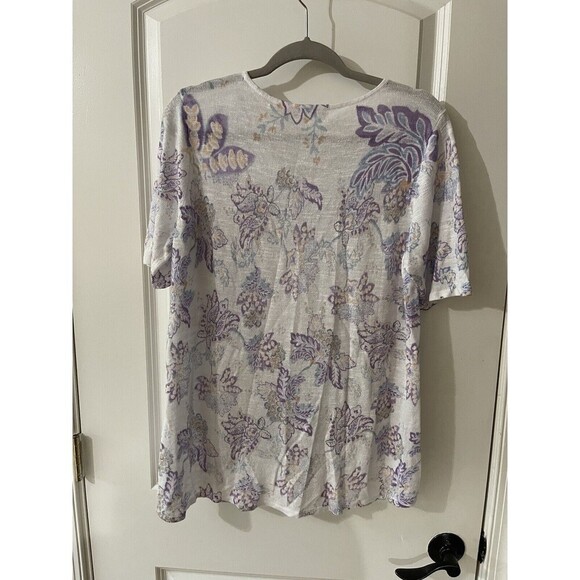 Chicos Women’s Size Large Floral Printed Pointelle-Stitch Open Knit Sweater - Picture 6 of 12